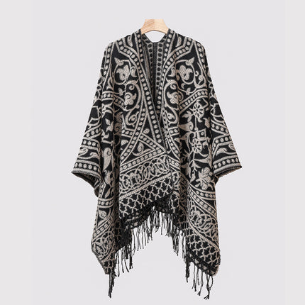 New Cross-Border Retro Cloud Totem Jacquard Ethnic Style Shawl Cloak Sichuan-Xizang Xinjiang Travel Photo Slit Scarf