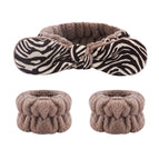 Brown striped headband + 2 brown wristbands / flatlock stitching