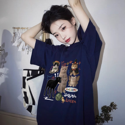 Gray Short-Sleeved T-Shirt for Women 2026 New Pure Cotton Half-Sleeve Summer American High Street Lazy Style Loose Versatile Top