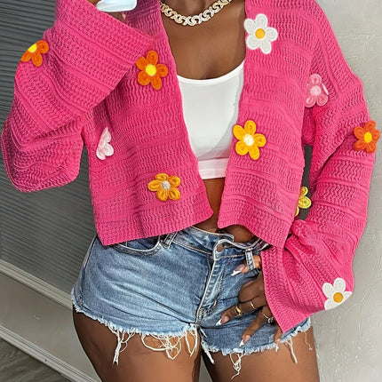 J5085 Amazon Europe and America Cross-border Autumn and Winter New Clear Color Cardigan Embroidered Fashion Loose Casual Sweater Jacket
