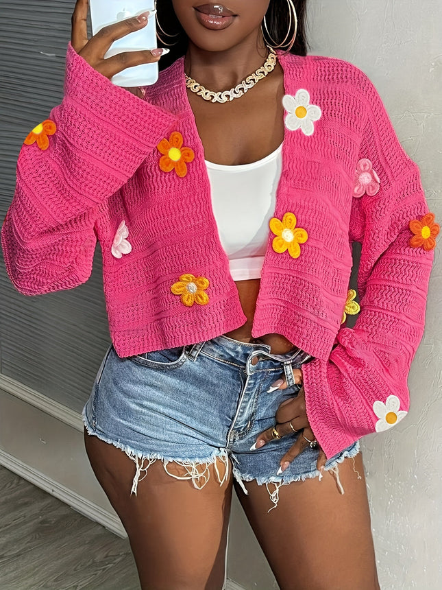 J5085 Amazon Europe and America Cross-border Autumn and Winter New Clear Color Cardigan Embroidered Fashion Loose Casual Sweater Jacket