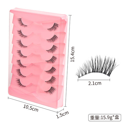 Cross-Border European and American False Eyelashes, Naturally Curled, Full Black Stem, Multi-Layered, Three-Dimensional, Orange Tray, One-Piece Set of 7 Pairs of Eyelashes