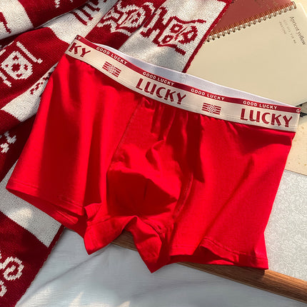 10A Antibacterial Red Men's Underwear, Men's Pure Cotton Red Boxer Briefs, Zodiac Year Men's Red Underwear Wholesale