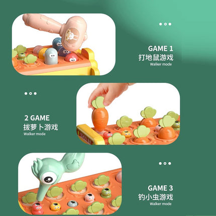 Infant early education puzzle multi-functional mole-beating and radish-pulling game six-sided bus knocking piano for 1-3 years old baby