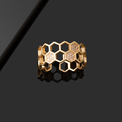 Matte Wide Honeycomb Open Ring European and American Fashion All-match Couple Set Color Zirconium Adjustable Ring Jewelry