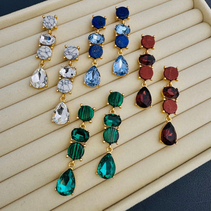 Oscar European and American Medieval Cross-Border Live Broadcast Long Natural Stone Crystal Earrings Elegant Accessible Luxury High-End Earrings