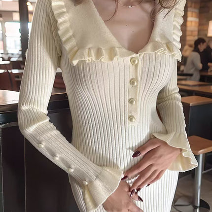 Ruffled Dress Knitted Skirt Autumn and Winter New Sweater Skirt 2025 Retro Lady European and American Cross-Border French Skirt