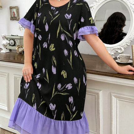 Loose Large Size Nightgown Women's Spring and Summer New European and American-style High-end Sweet Color dress Home Clothes Pajamas