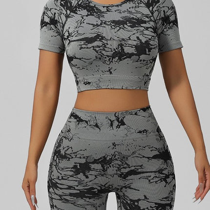 Cross-Border Seamless Tie-Dye Yoga Wear Beautiful Back Sports Bra High Waist Peach Butt Lift Fitness Tights Suit for Women