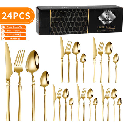 Cross-border Amazon stainless steel tableware suit 16/24 piece set small waisted western steak knife, fork and spoon suit