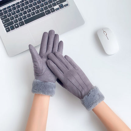 Autumn and Winter Warm Gloves Women's fleece-lined Thickened Hair Mouth Outdoor Riding Driving Sports Touch Screen Velvet Gloves Women