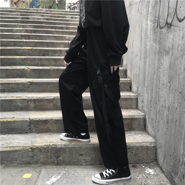 Thin/velvet Spring and Summer Korean Style ins Cargo Pants for Men and Women Loose Sports and Leisure Students Leg-tie Straight Wide-leg Pants