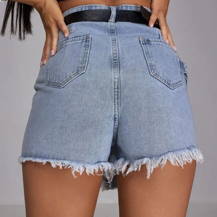 2025 Summer New European and American Style Denim Shorts Skirt High Waist Versatile Slim Skirt Pants Washed Jeans Cross-Border