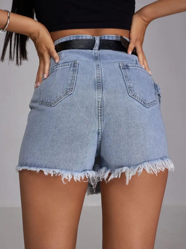 2025 Summer New European and American Style Denim Shorts Skirt High Waist Versatile Slim Skirt Pants Washed Jeans Cross-Border