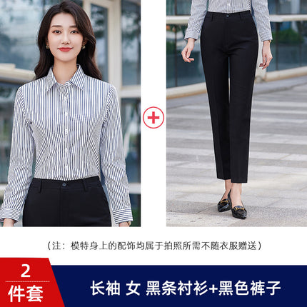 Striped Shirt Short-sleeved Slim-fit Professional Workwear for Men and Women Sales Work Clothes Business Shirt suit Custom Embroidered LOGO