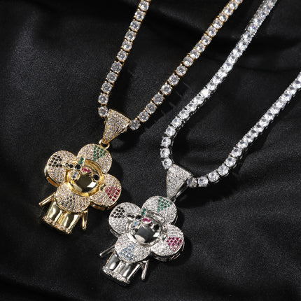 European and American hip-hop new niche design donkey flower pendant copper inlay 5A zircon personality tide brand necklace a generation of hair