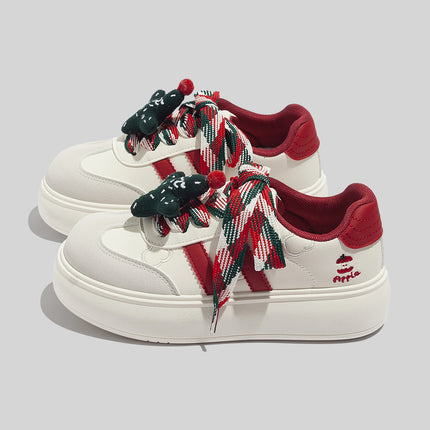 Fashionable Thick-Soled Versatile Christmas-Style White Sneakers for Women, 2026 Spring New Model, Student Sports Casual German Training Sneakers