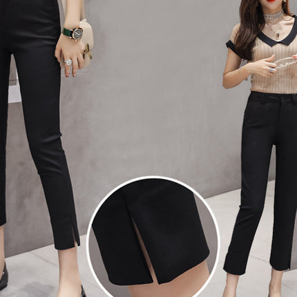 Black Leggings for Women, Spring & Fall Korean Style Slimming Look Professional Pants, High Waist Slimming Look Slit Casual Suit Pants