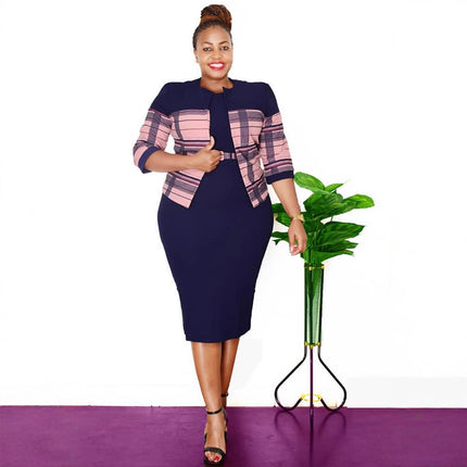 African Plus-Size Women's Clothing Spring and Autumn New Style Coat and Dress Two-Piece Set Office Ladies Dresses