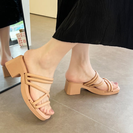High Heeled Sandals Women's Summer Fashion Thin Strap Sandals Foreign Trade Thick Slippers Women's Southeast Asian Beach Outer Wear Sandals
