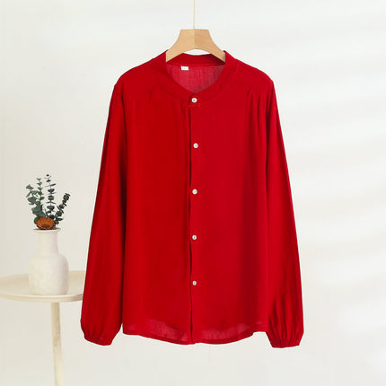 Middle-Aged and Elderly Women's Summer Thin Cardigan Mother's Wear Cotton Silk Long-Sleeved Loose Large Size Artificial Cotton Shirt Pajama Top