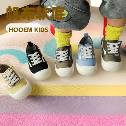 2025 Spring New Children's Color-matching Velcro Board Shoes Boys and Girls Casual Canvas Shoes Kindergarten Soft-soled Biscuit Shoes