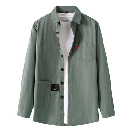 Spring and Autum New Pure Cotton Long-Sleeved Shirt Men's Hong Kong Style Casual Workwear Cotton Shirt Jacket Loose Men's Trendy Clothing