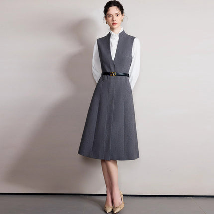 Spring and Autumn Fashion Design Sense Professional Suit dress High-grade Grey Small Vertical Collar Slim Vall Sleeveless dress