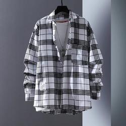 Letter printed plaid shirt men's spring and summer fast hand online celebrity same slim-fit long sleeve shirt thin coat fashion