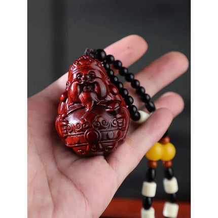 Lobular red sandalwood wood carving handle piece fortune pendant brave play piece text wealth pendant wood text play crafts