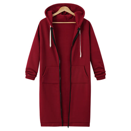 AliExpress Ebay Amazon Autumn and Winter Women's European and American Hooded Long Sleeve Long Sweater Fleece Zipper Coat Women