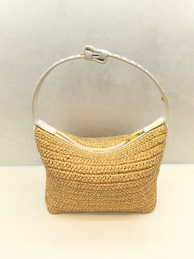 2025 Raffia Fiber Handmade Crochet Shoulder Lunch Box Bag Woven Tote Underarm Bag for Women Versatile Zipper