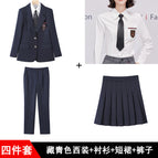navy blue suit + shirt + skirt + pants / S