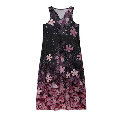 2022 New European and American Cross-border Independent Station Women's Sleeveless Long Dress V-neck Rose Flower Vintage Printed dress