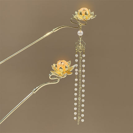 Antique Tassel Hairpin Luminous Lantern Hairpin Metal Phoenix Palace Fairy Style Headwear Daily All-match Hair Accessories for Women