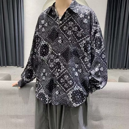 2023 New Cashew Flower Shirt Men's Autumn Loose Fashionable New Style Hong Kong Style All-match Casual Long-sleeved Shirt Jacket
