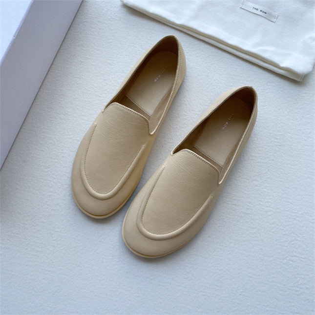 The*Row Loafers Soft Leather Soft Sole Slip-On Granny Shoes Genuine Leather Flat Casual Women's Shoes British Style Casual