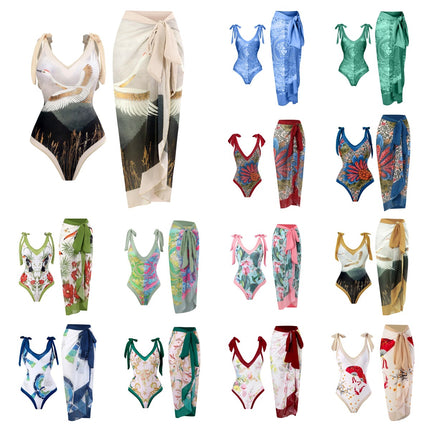 Swimsuit women's beach skirt Southeast Asia Europe and America foreign trade one-piece Conservative belly cover slimming sexy skirt printed multi-color