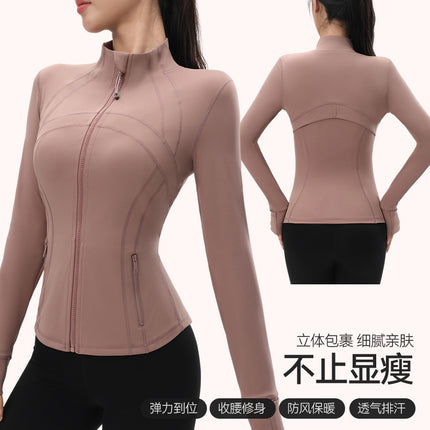 Sports Slim-Fit Long-Sleeved Zip-Up Jacket with Stand-Up Collar, Running Fitness Tight-Fitting Yoga Top, Quick-Drying Yoga Jacket