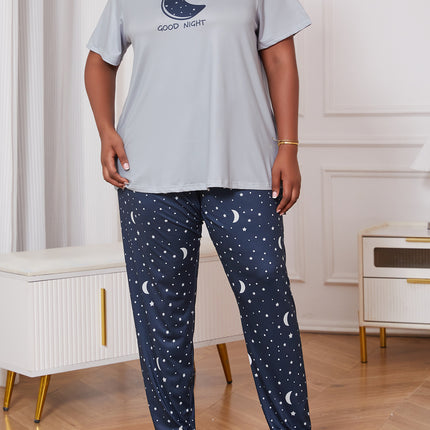 Cross-border plus size pajamas for women summer new loose and comfortable printed short sleeve pants pajamas suit foreign trade wholesale