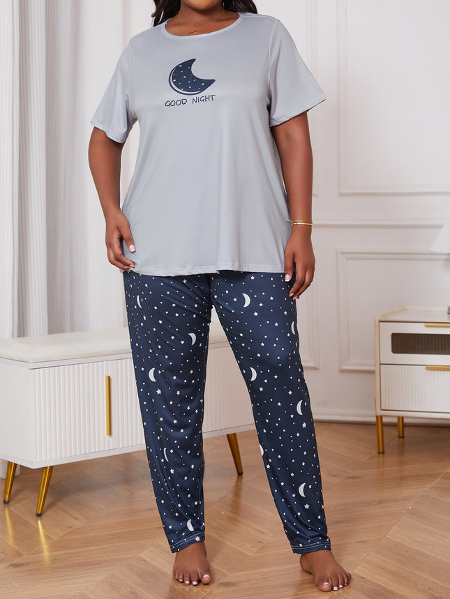 Cross-border plus size pajamas for women summer new loose and comfortable printed short sleeve pants pajamas suit foreign trade wholesale