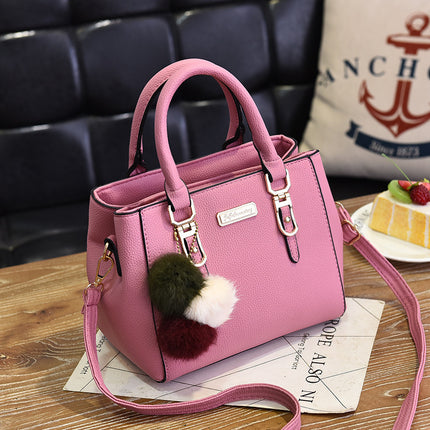 Small square bag ladies handbag simple shoulder bag large capacity bag double fur ball messenger bag wholesale cross-border