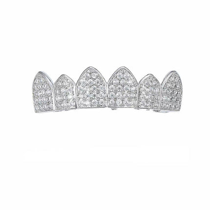 Cross-border Popular Six-tooth Micro-paved Zircon Gold-plated Braces with Pointed teeth Vampire teeth Hip-hop Accessories Braces
