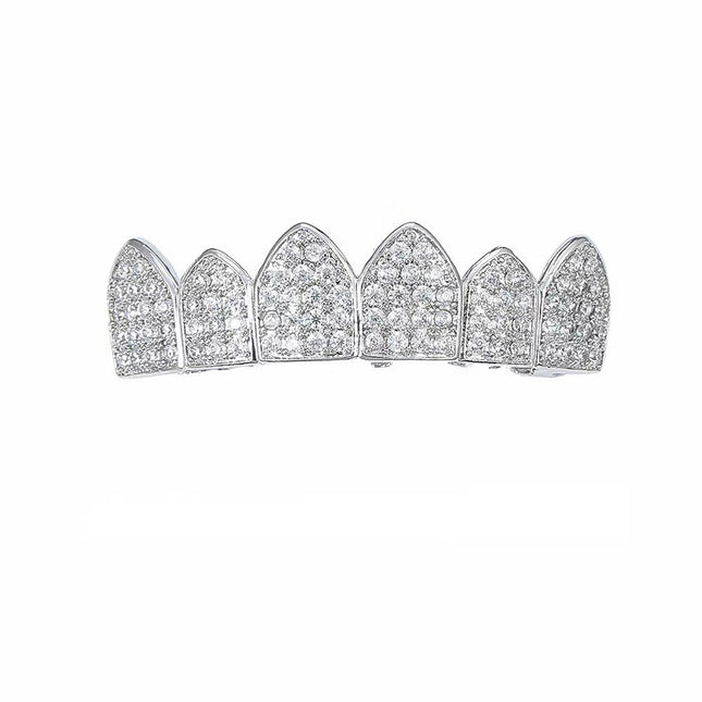 Cross-border Popular Six-tooth Micro-paved Zircon Gold-plated Braces with Pointed teeth Vampire teeth Hip-hop Accessories Braces