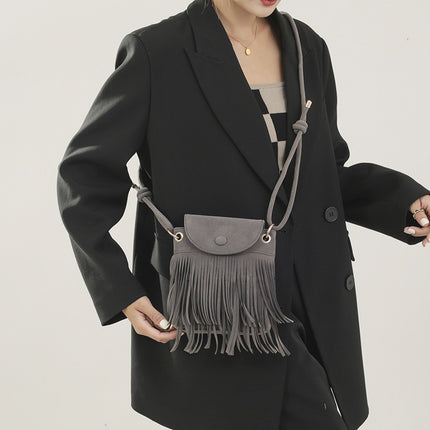 2025 New Trendy Niche Design Tassel Phone Bag for Women, Single Shoulder Crossbody Small Square Bag, Retro Hong Kong Style Suede Bag