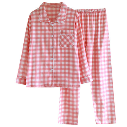 Couple's Long Sleeve Trousers plus size Plaid Simple Pajamas suit Spring and Autumn Cotton Brush Fleece Soft Home Clothes