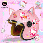 Children's 3c thickening + cat t2 / Pink half helmet + rocking cat + pink and white fox ears
