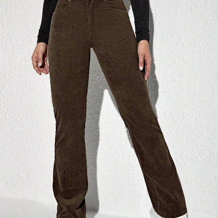 European and American Foreign Trade Hot-Selling High-Waisted Flared Corduroy Casual Pants for Women, Retro Skinny Pants, Fashionable Bell-Bottoms, Versatile