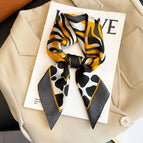 Zebra leopard print yellow silk scarf / 68X68