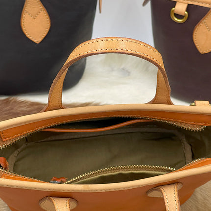 Genuine Leather Cowhide Shoulder Bag Black Brown / Sac Bandoulière Cuir Véritable Vachette Noir Marron